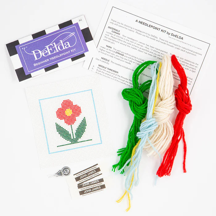 DeElda Beginner Needlepoint Kit-Red Flower