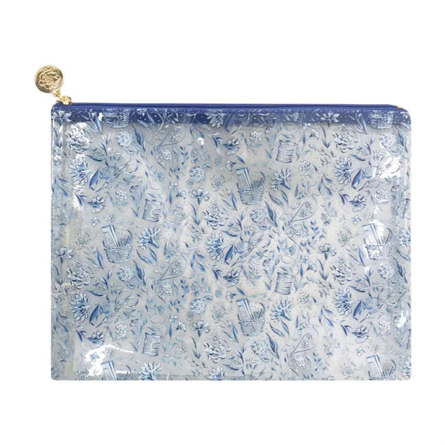 Medium Needlepoint Print Clear Bag-Blue