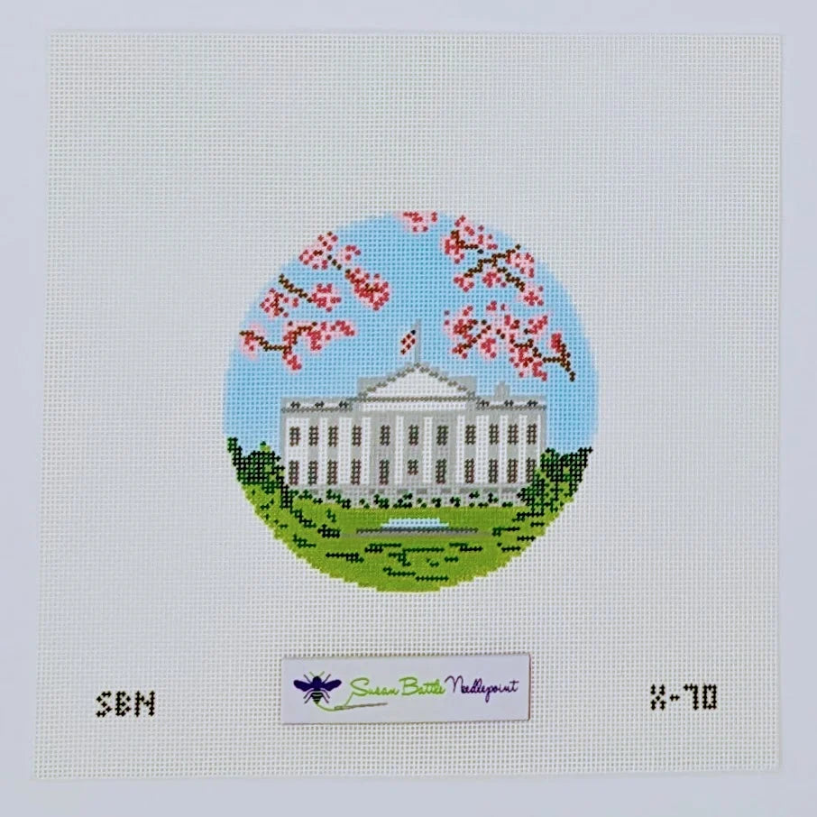 White House with Cherry Blossoms Ornament