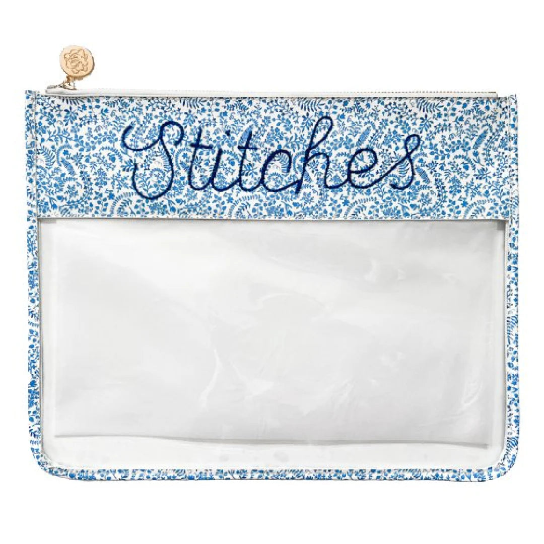 Large Printed Stitches Clear Zip Pouch