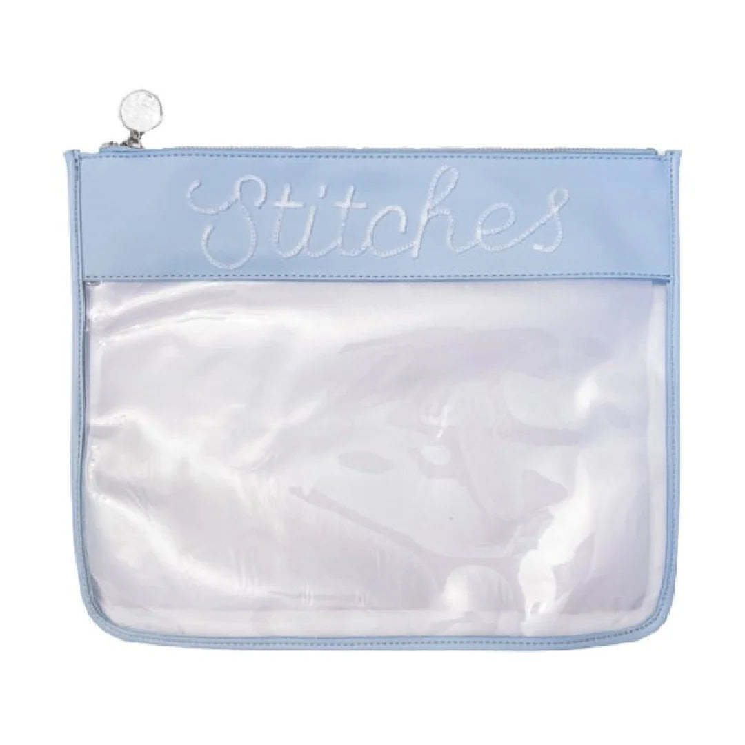 Large Stitches Clear Zip Pouch-Light Blue