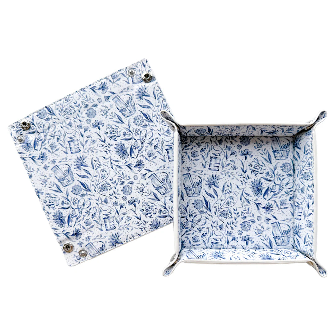 Needlepoint Print Valet Tray-Blue