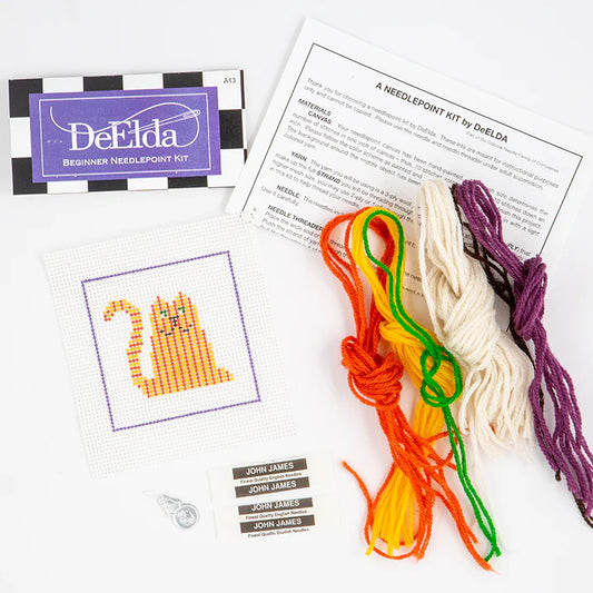 DeElda Beginner Needlepoint Kit-Striped Cat