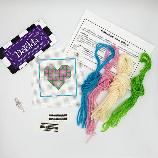 DeElda Beginner Needlepoint Kit-Pink and Green Heart