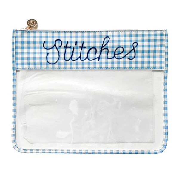 Large Stitches Clear Zip Pouch-Gingham