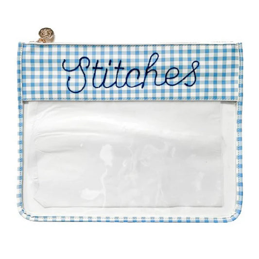 Large Stitches Clear Zip Pouch-Gingham
