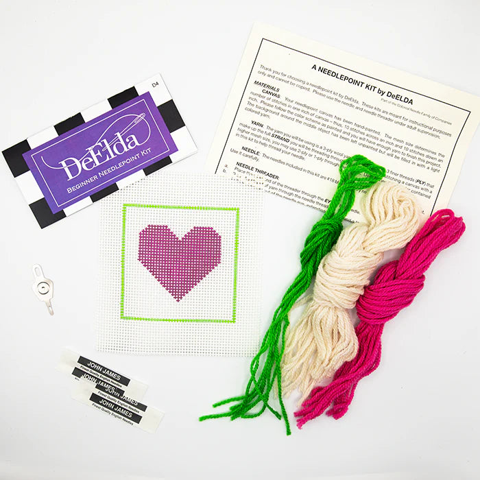 DeElda Beginner Needlepoint Kit-Pink Heart