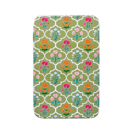 Printed Tin Box with Magnet-Block Print Florals Green