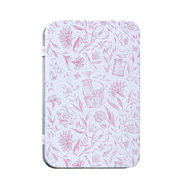Printed Tin Box with Magnet-Pink Needlepoint Print