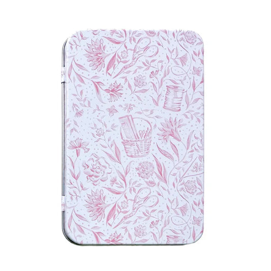 Printed Tin Box with Magnet-Pink Needlepoint Print