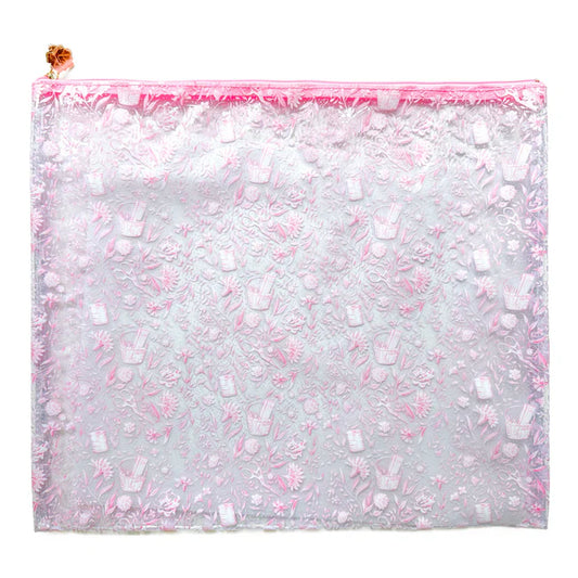 Medium Needlepoint Print Clear Bag-Pink