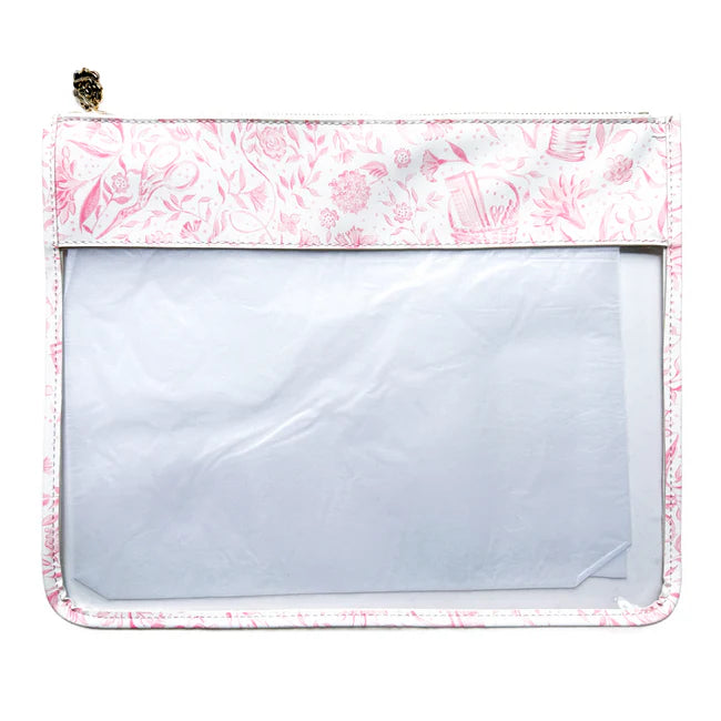 Needlepoint Print Large Zip Bag-Pink