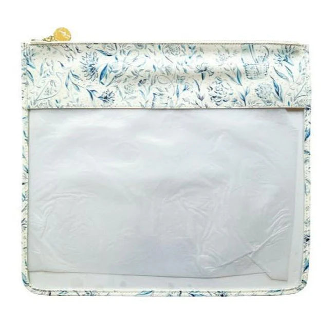 Needlepoint Print Large Zip Bag-Blue