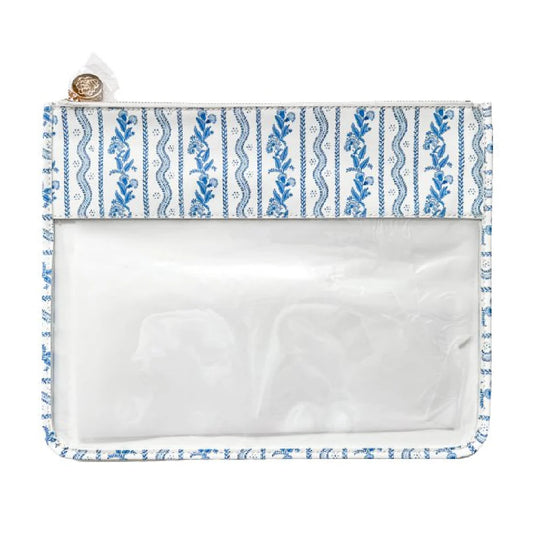 Large Emma Stripe Clear Zip Pouch-Blue