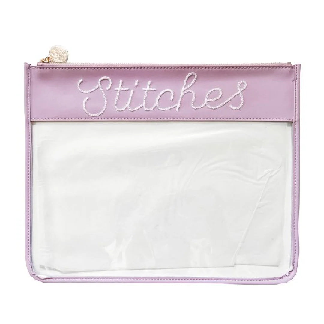Large Stitches Clear Zip Pouch-Purple