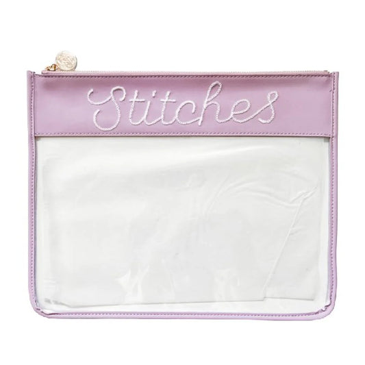 Large Stitches Clear Zip Pouch-Purple