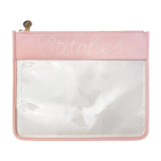 Large Stitches Clear Zip Pouch-Pink
