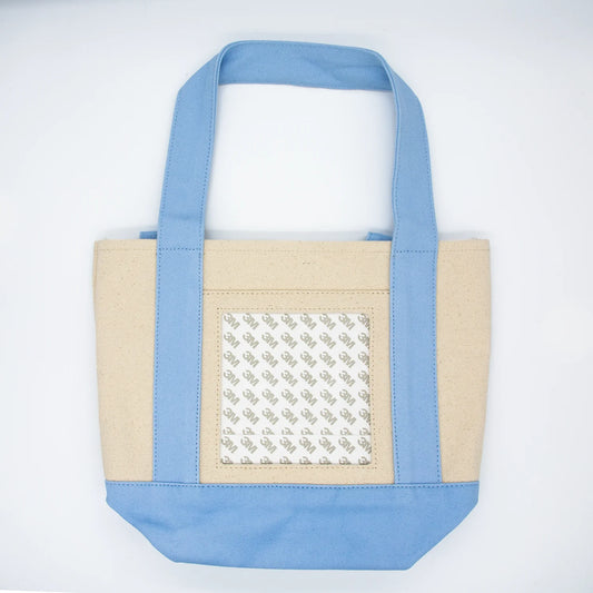 Mini Tote Bag-Natural with Light Blue